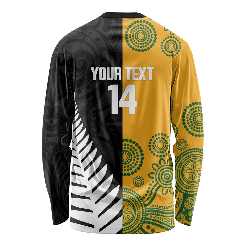 New Zealand Australia Rugby Bledisloe 2026 Custom Long Sleeve Shirt Champion Trophy Maori Aboriginal Art