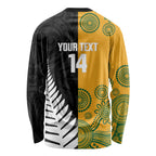 New Zealand Australia Rugby Bledisloe 2026 Custom Long Sleeve Shirt Champion Trophy Maori Aboriginal Art