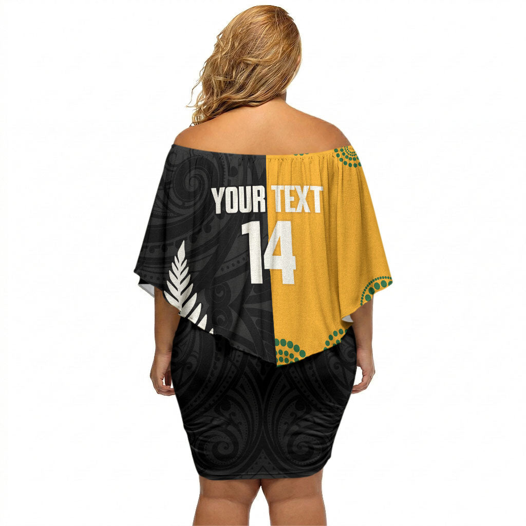 New Zealand Australia Rugby Bledisloe 2026 Custom Off Shoulder Short Dress Champion Trophy Maori Aboriginal Art