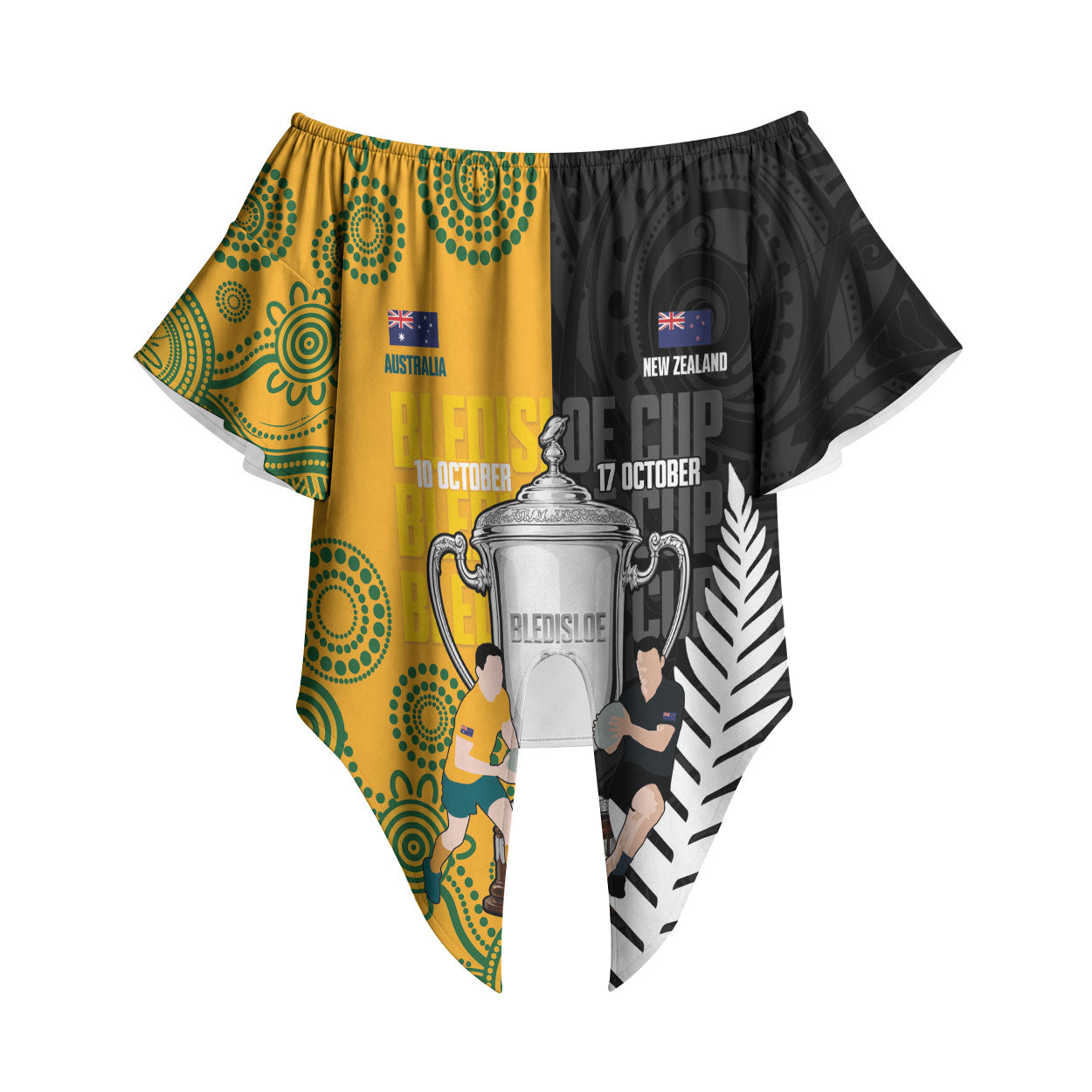 New Zealand Australia Rugby Bledisloe 2026 Custom Off Shoulder Wrap Waist Top Champion Trophy Maori Aboriginal Art