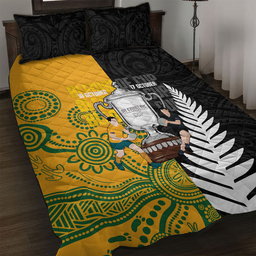 New Zealand Australia Rugby Bledisloe 2026 Quilt Bed Set Champion Trophy Maori Aboriginal Art