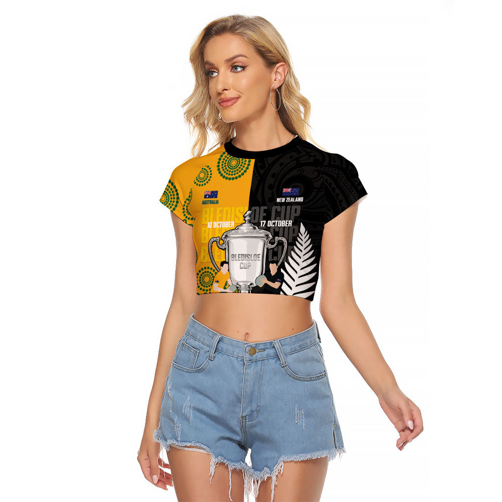 New Zealand Australia Rugby Bledisloe 2026 Custom Raglan Cropped T Shirt Champion Trophy Maori Aboriginal Art