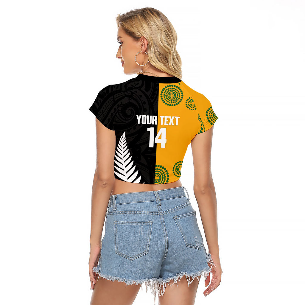 New Zealand Australia Rugby Bledisloe 2026 Custom Raglan Cropped T Shirt Champion Trophy Maori Aboriginal Art
