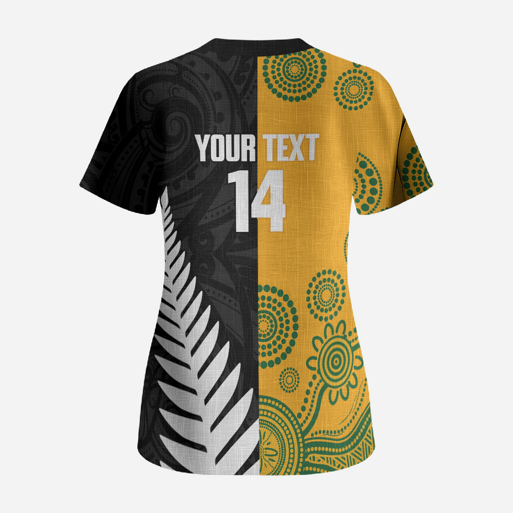 New Zealand Australia Rugby Bledisloe 2026 Custom Scrub Top Champion Trophy Maori Aboriginal Art