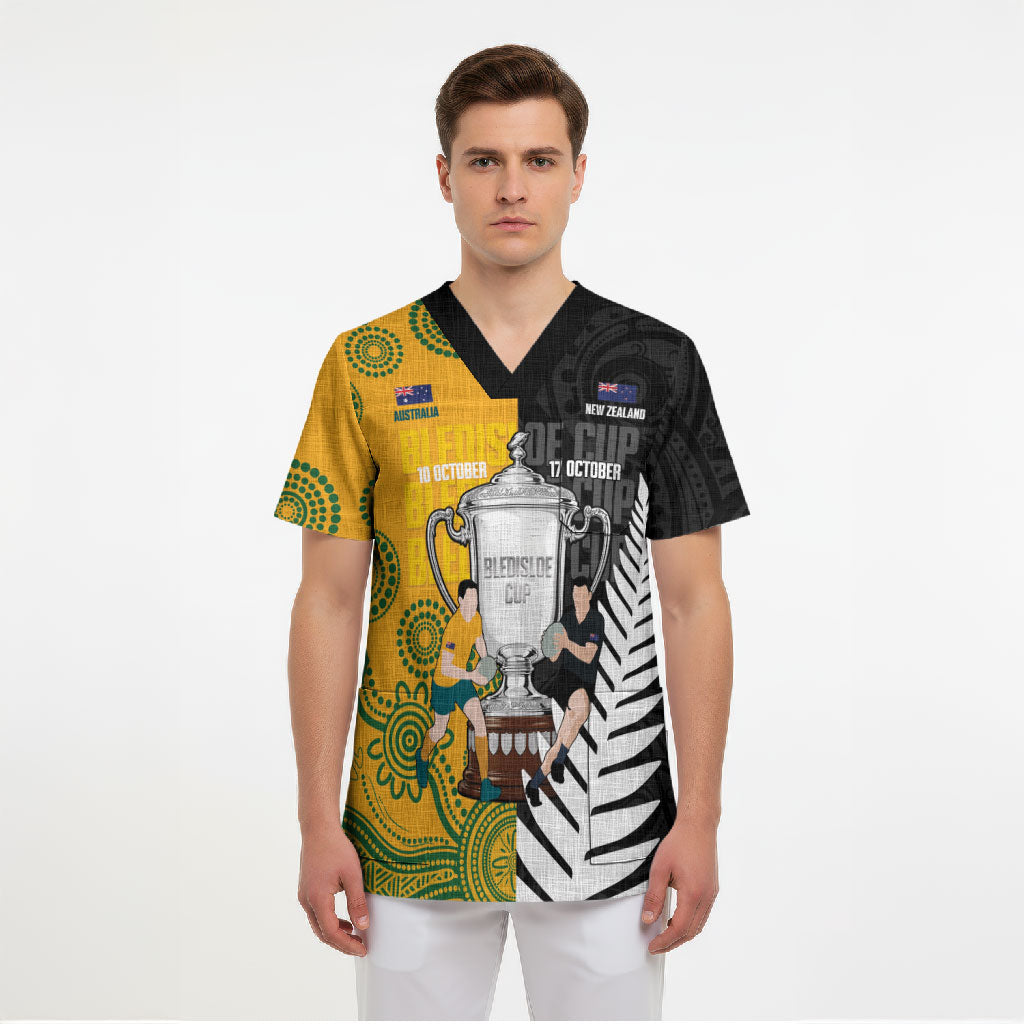 New Zealand Australia Rugby Bledisloe 2026 Custom Scrub Top Champion Trophy Maori Aboriginal Art