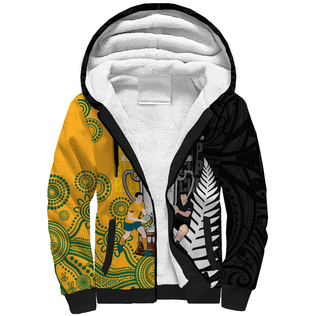New Zealand Australia Rugby Bledisloe 2026 Custom Sherpa Hoodie Champion Trophy Maori Aboriginal Art