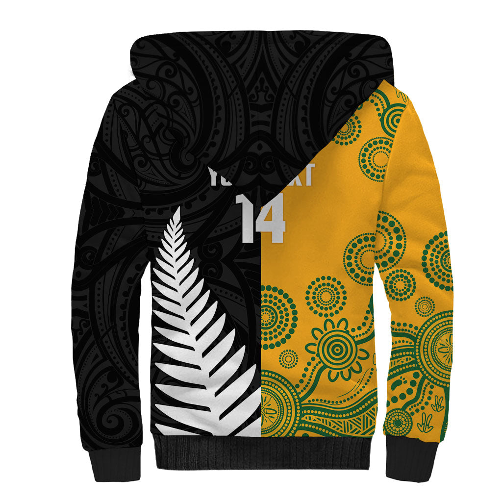 New Zealand Australia Rugby Bledisloe 2026 Custom Sherpa Hoodie Champion Trophy Maori Aboriginal Art