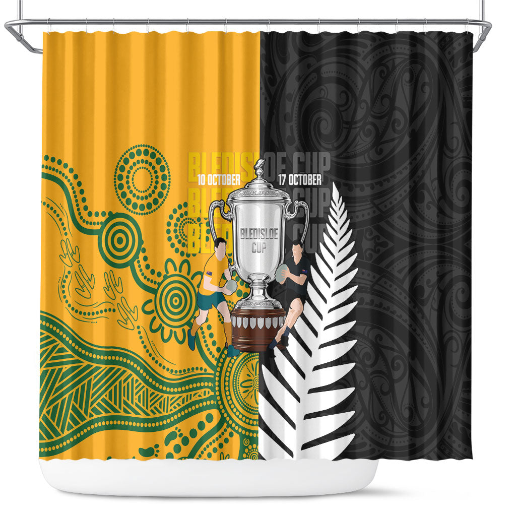 New Zealand Australia Rugby Bledisloe 2026 Shower Curtain Champion Trophy Maori Aboriginal Art