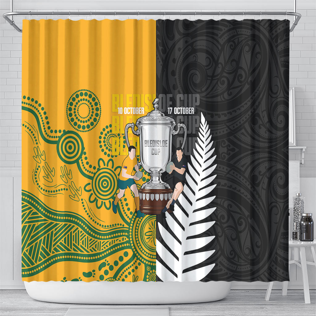 New Zealand Australia Rugby Bledisloe 2026 Shower Curtain Champion Trophy Maori Aboriginal Art