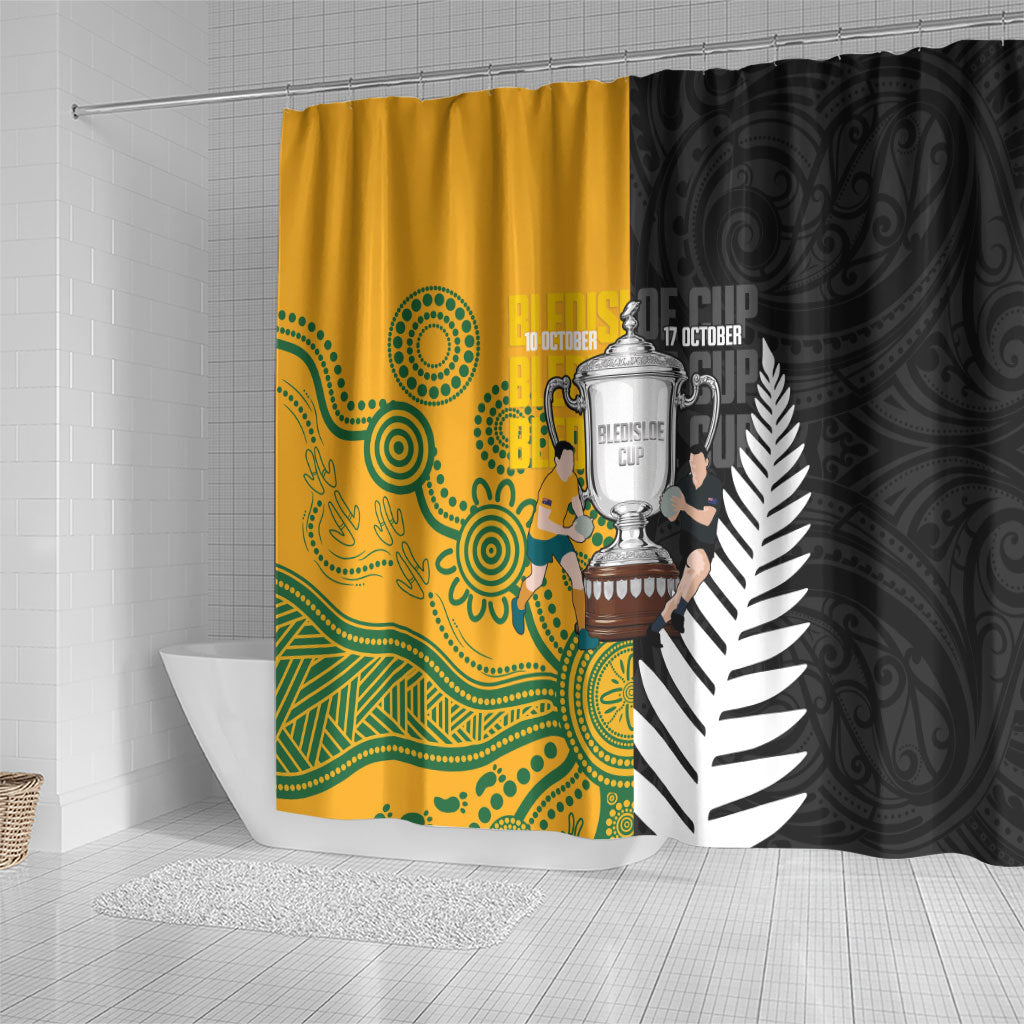 New Zealand Australia Rugby Bledisloe 2026 Shower Curtain Champion Trophy Maori Aboriginal Art
