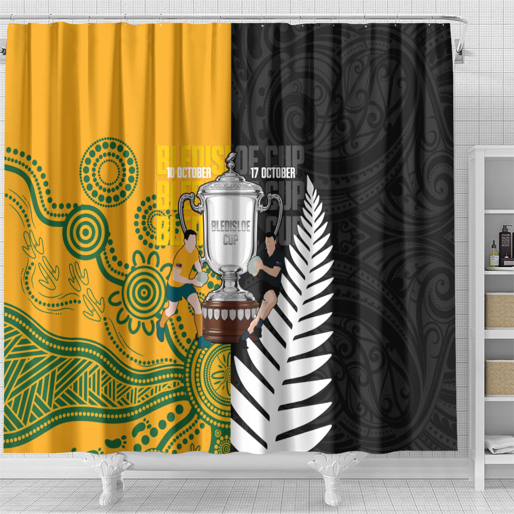 New Zealand Australia Rugby Bledisloe 2026 Shower Curtain Champion Trophy Maori Aboriginal Art