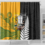 New Zealand Australia Rugby Bledisloe 2026 Shower Curtain Champion Trophy Maori Aboriginal Art