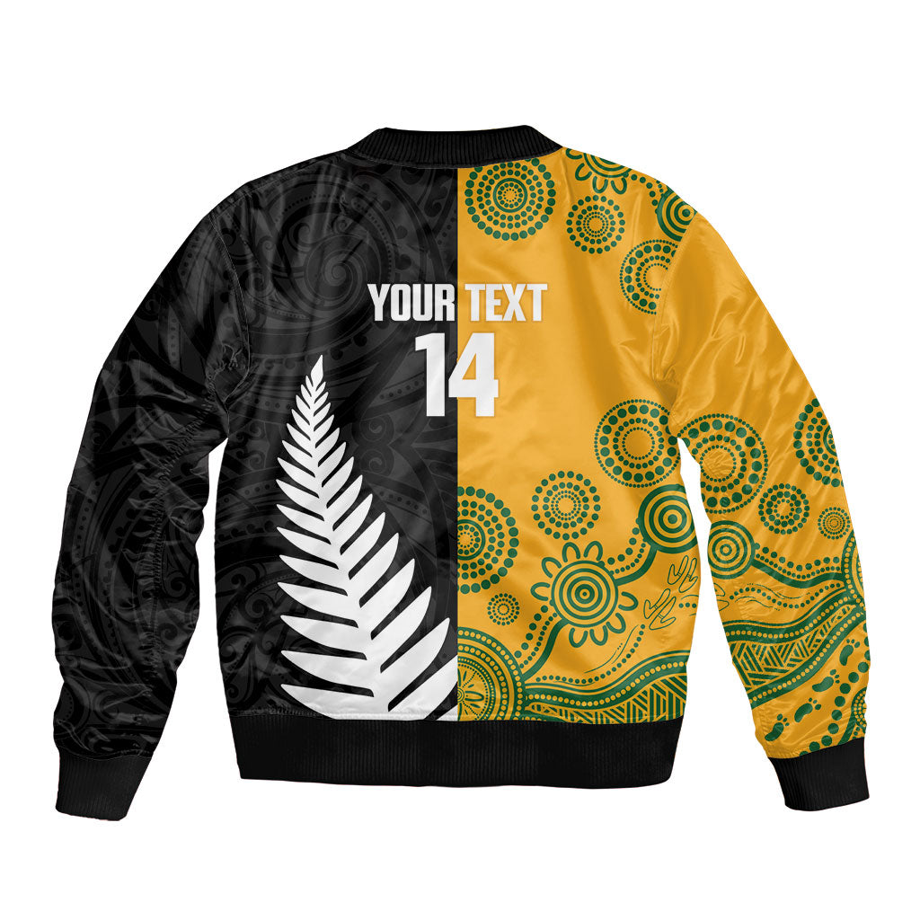 New Zealand Australia Rugby Bledisloe 2026 Custom Sleeve Zip Bomber Jacket Champion Trophy Maori Aboriginal Art