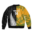 New Zealand Australia Rugby Bledisloe 2026 Custom Sleeve Zip Bomber Jacket Champion Trophy Maori Aboriginal Art