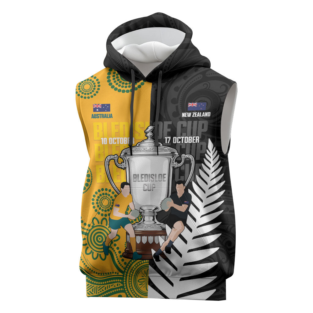 New Zealand Australia Rugby Bledisloe 2026 Custom Sleeveless Hoodie Champion Trophy Maori Aboriginal Art