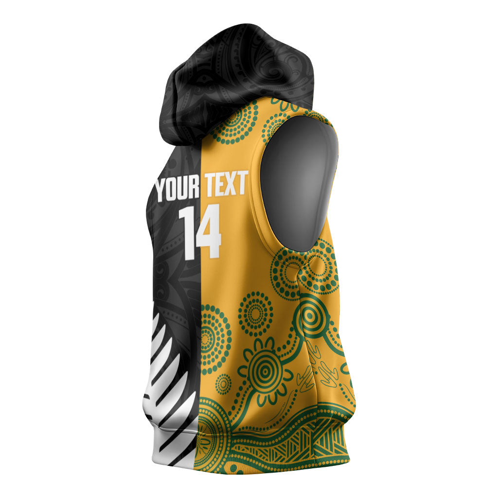 New Zealand Australia Rugby Bledisloe 2026 Custom Sleeveless Hoodie Champion Trophy Maori Aboriginal Art