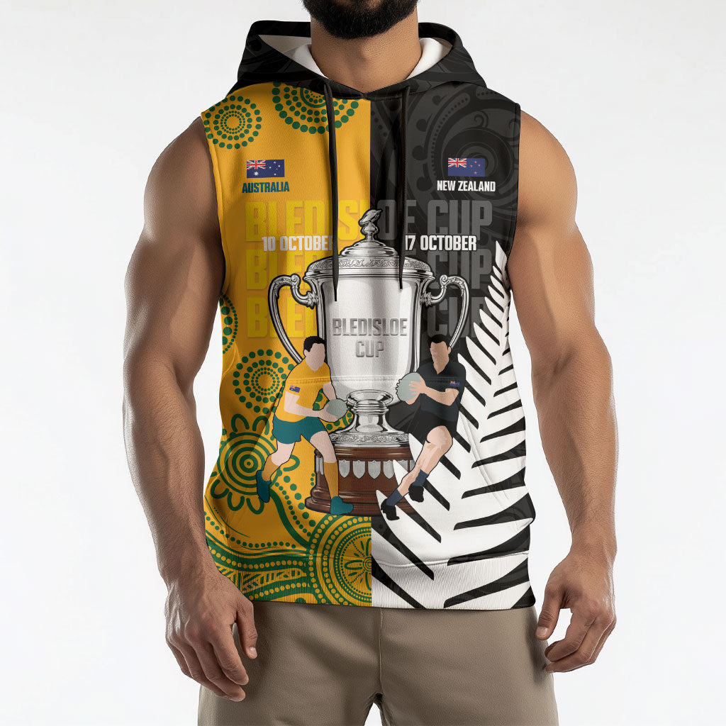 New Zealand Australia Rugby Bledisloe 2026 Custom Sleeveless Hoodie Champion Trophy Maori Aboriginal Art