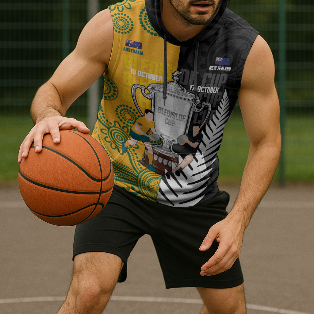 New Zealand Australia Rugby Bledisloe 2026 Custom Sleeveless Hoodie Champion Trophy Maori Aboriginal Art