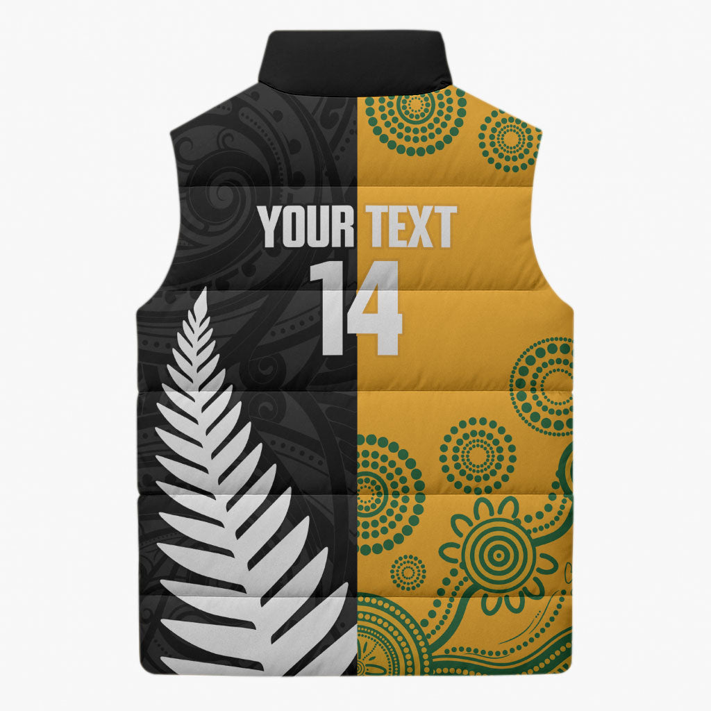 New Zealand Australia Rugby Bledisloe 2026 Custom Sleeveless Puffer Jacket Champion Trophy Maori Aboriginal Art