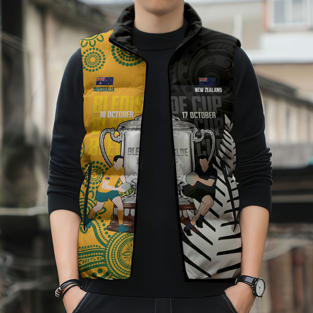 New Zealand Australia Rugby Bledisloe 2026 Custom Sleeveless Puffer Jacket Champion Trophy Maori Aboriginal Art