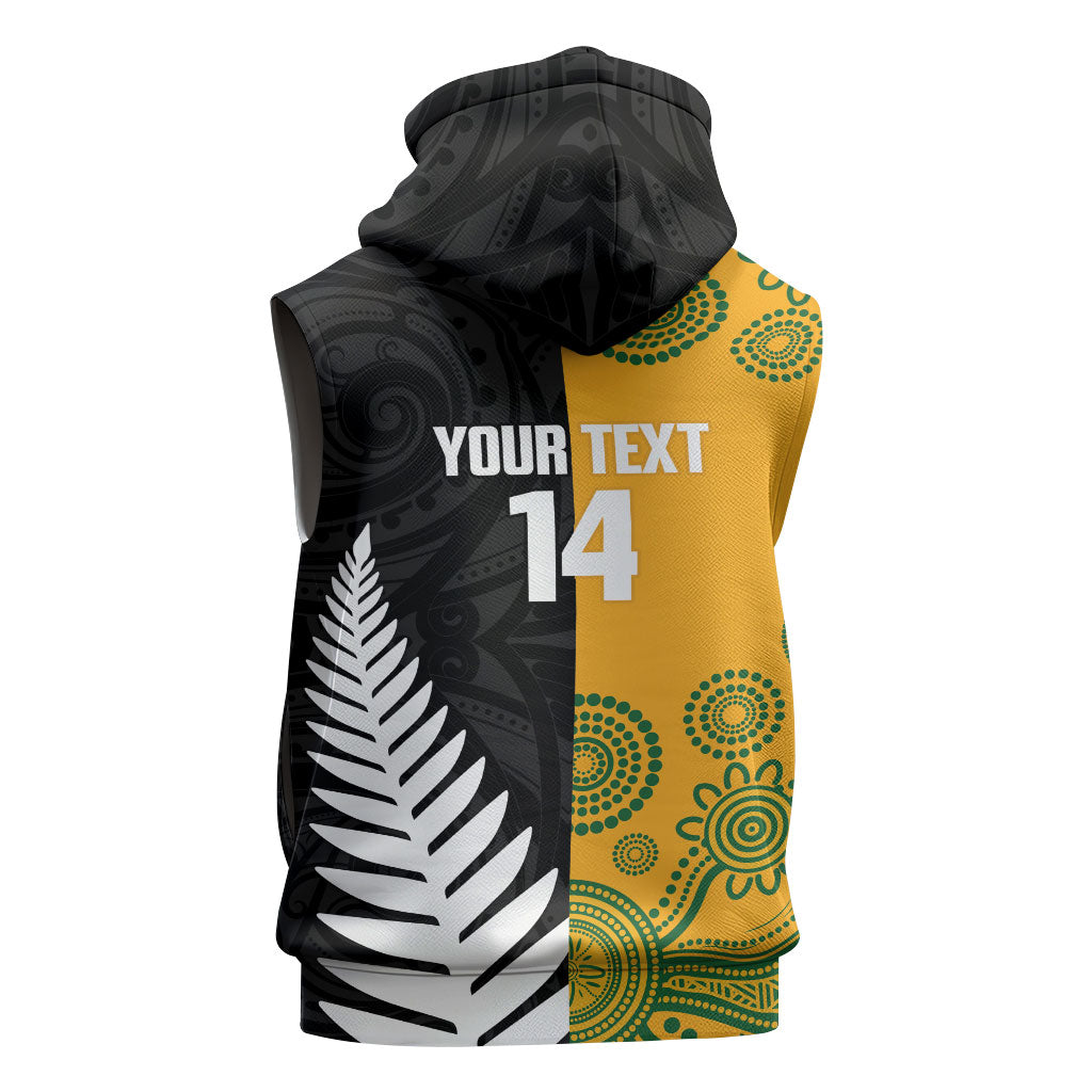 New Zealand Australia Rugby Bledisloe 2026 Custom Sleeveless Zip Hoodie Champion Trophy Maori Aboriginal Art