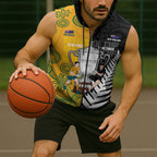 New Zealand Australia Rugby Bledisloe 2026 Custom Sleeveless Zip Hoodie Champion Trophy Maori Aboriginal Art