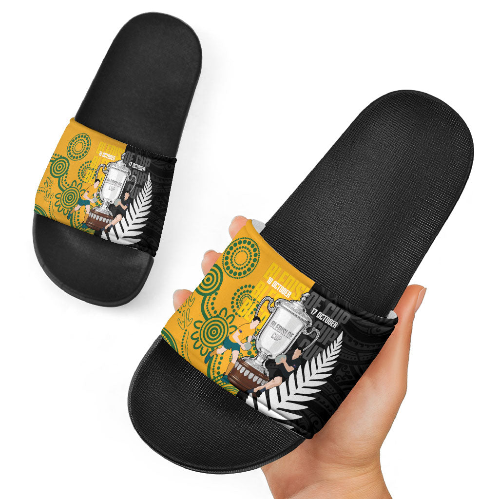 New Zealand Australia Rugby Bledisloe 2026 Slide Sandals Champion Trophy Maori Aboriginal Art