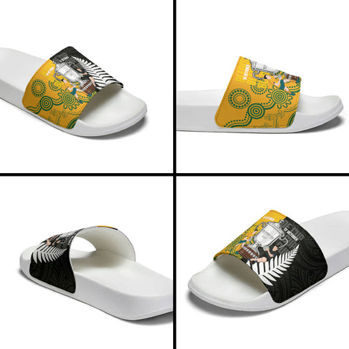 New Zealand Australia Rugby Bledisloe 2026 Slide Sandals Champion Trophy Maori Aboriginal Art