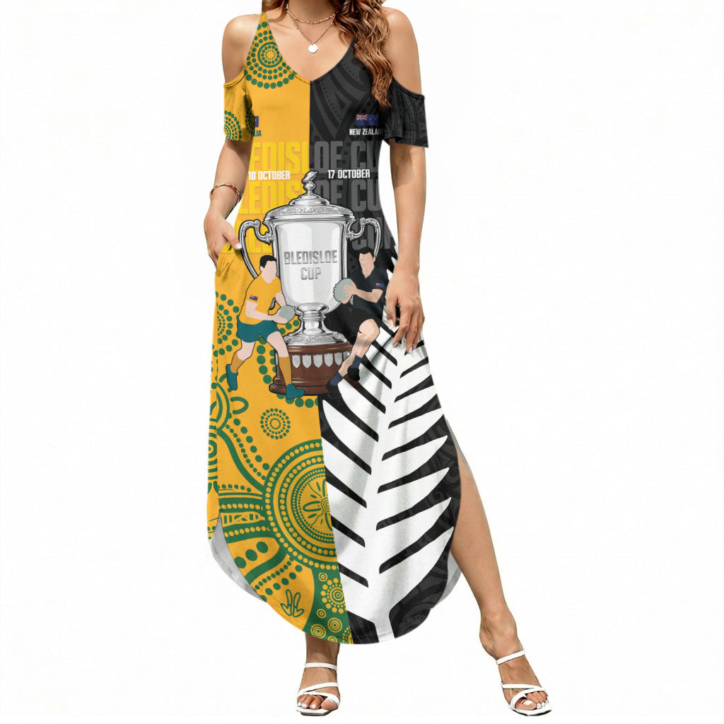 New Zealand Australia Rugby Bledisloe 2026 Custom Summer Maxi Dress Champion Trophy Maori Aboriginal Art