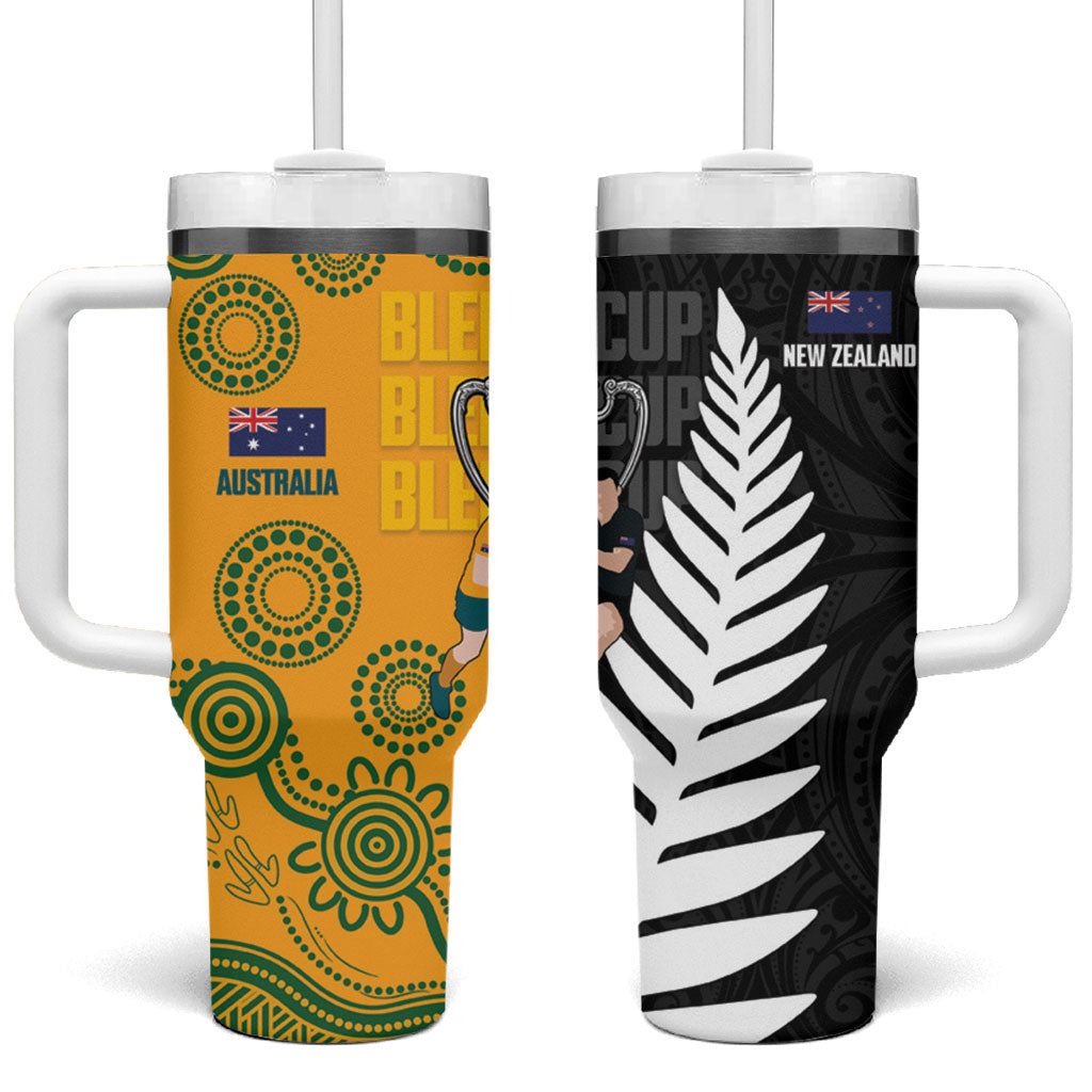 New Zealand Australia Rugby Bledisloe 2026 Tumbler With Handle Champion Trophy Maori Aboriginal Art