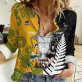 New Zealand Australia Rugby Bledisloe 2026 Custom Women Casual Shirt Champion Trophy Maori Aboriginal Art