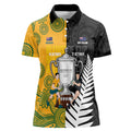 New Zealand Australia Rugby Bledisloe 2026 Custom Women Polo Shirt Champion Trophy Maori Aboriginal Art