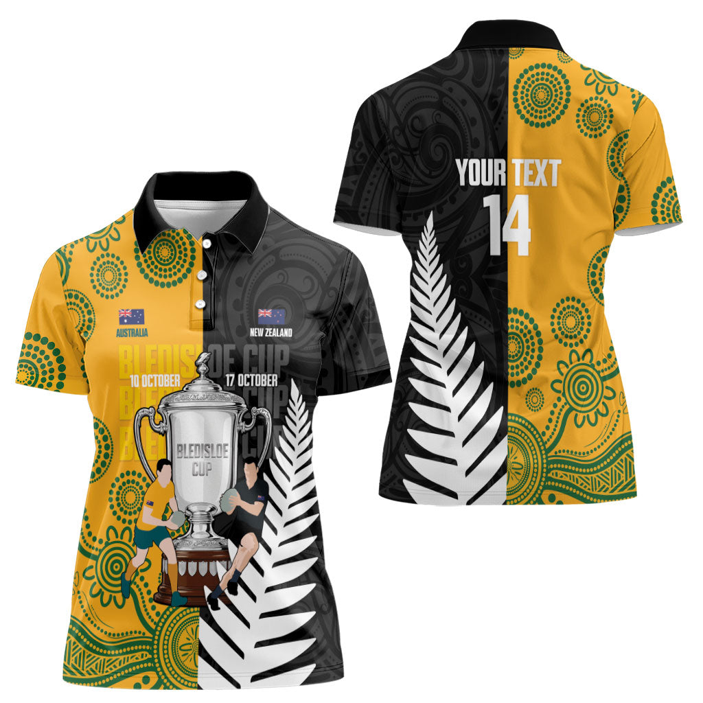 New Zealand Australia Rugby Bledisloe 2026 Custom Women Polo Shirt Champion Trophy Maori Aboriginal Art