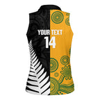 New Zealand Australia Rugby Bledisloe 2026 Custom Women Sleeveless Polo Shirt Champion Trophy Maori Aboriginal Art
