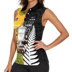 New Zealand Australia Rugby Bledisloe 2026 Custom Women Sleeveless Polo Shirt Champion Trophy Maori Aboriginal Art