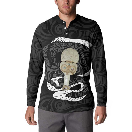 Black New Zealand Eel Button Sweatshirt Aotearoa Maori Tuna With Kotiate Weapon