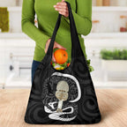 Black New Zealand Eel Grocery Bag Aotearoa Maori Tuna With Kotiate Weapon