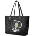 Black New Zealand Eel Leather Tote Bag Aotearoa Maori Tuna With Kotiate Weapon