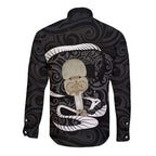 Black New Zealand Eel Long Sleeve Button Shirt Aotearoa Maori Tuna With Kotiate Weapon