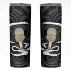 Black New Zealand Eel Skinny Tumbler Aotearoa Maori Tuna With Kotiate Weapon