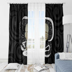 Black New Zealand Eel Window Curtain Aotearoa Maori Tuna With Kotiate Weapon