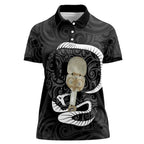 Black New Zealand Eel Women Polo Shirt Aotearoa Maori Tuna With Kotiate Weapon