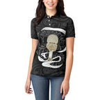 Black New Zealand Eel Women Polo Shirt Aotearoa Maori Tuna With Kotiate Weapon
