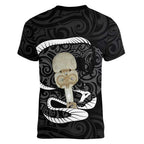 Black New Zealand Eel Women V-Neck T-Shirt Aotearoa Maori Tuna With Kotiate Weapon