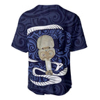Blue New Zealand Eel Baseball Jersey Aotearoa Maori Tuna With Kotiate Weapon