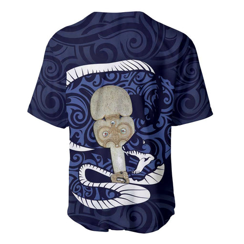 Blue New Zealand Eel Baseball Jersey Aotearoa Maori Tuna With Kotiate Weapon