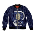 Blue New Zealand Eel Bomber Jacket Aotearoa Maori Tuna With Kotiate Weapon