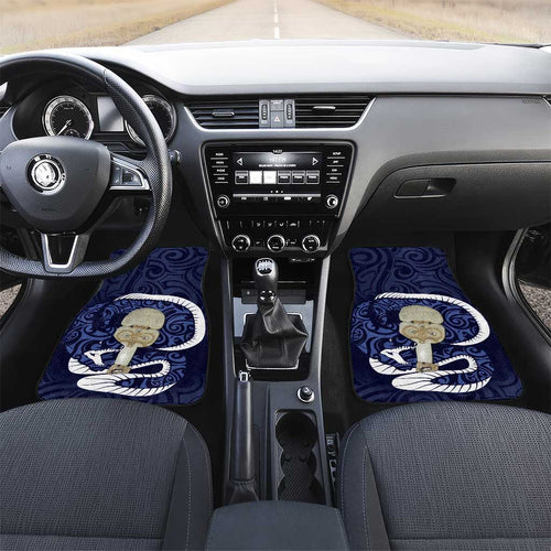 Blue New Zealand Eel Car Mats Aotearoa Maori Tuna With Kotiate Weapon