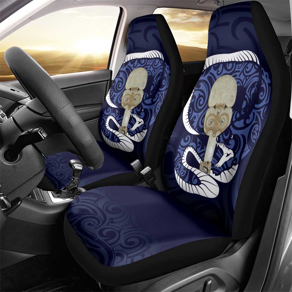 Blue New Zealand Eel Car Seat Cover Aotearoa Maori Tuna With Kotiate Weapon