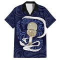 Blue New Zealand Eel Family Matching Off Shoulder Maxi Dress and Hawaiian Shirt Aotearoa Maori Tuna With Kotiate Weapon